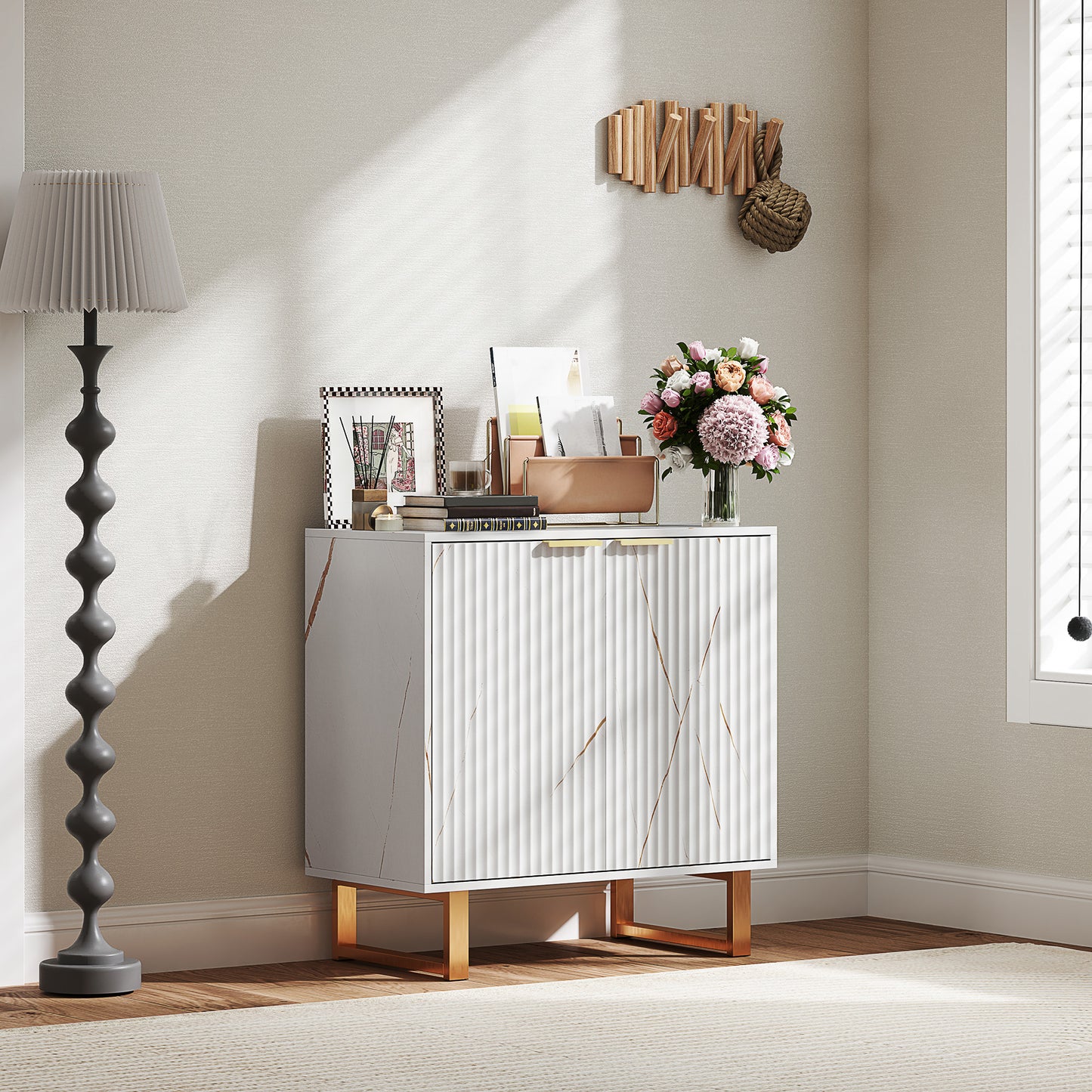 Sideboard, Buffet Cabinet with 2 Doors and Adjustable Shelves, White