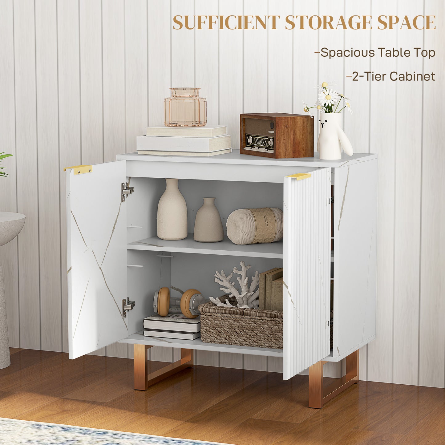 Sideboard, Buffet Cabinet with 2 Doors and Adjustable Shelves, White