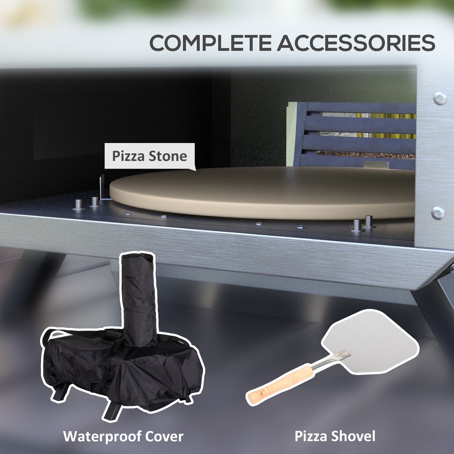 Portable Wood Pellet Pizza Oven with 12" / 30cm Rotating Pizza Stone, Peel and Cover, Wood Fired Pizza Maker with Thermometer