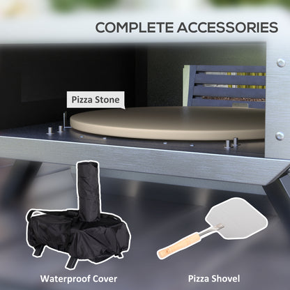 Portable Wood Pellet Pizza Oven with 12" / 30cm Rotating Pizza Stone, Peel and Cover, Wood Fired Pizza Maker with Thermometer