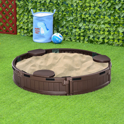 Kids Outdoor Round Sandbox w/ Waterproof Oxford Canopy Bottom Fabric Liner Children Playset for 3-12 years old Backyard Brown