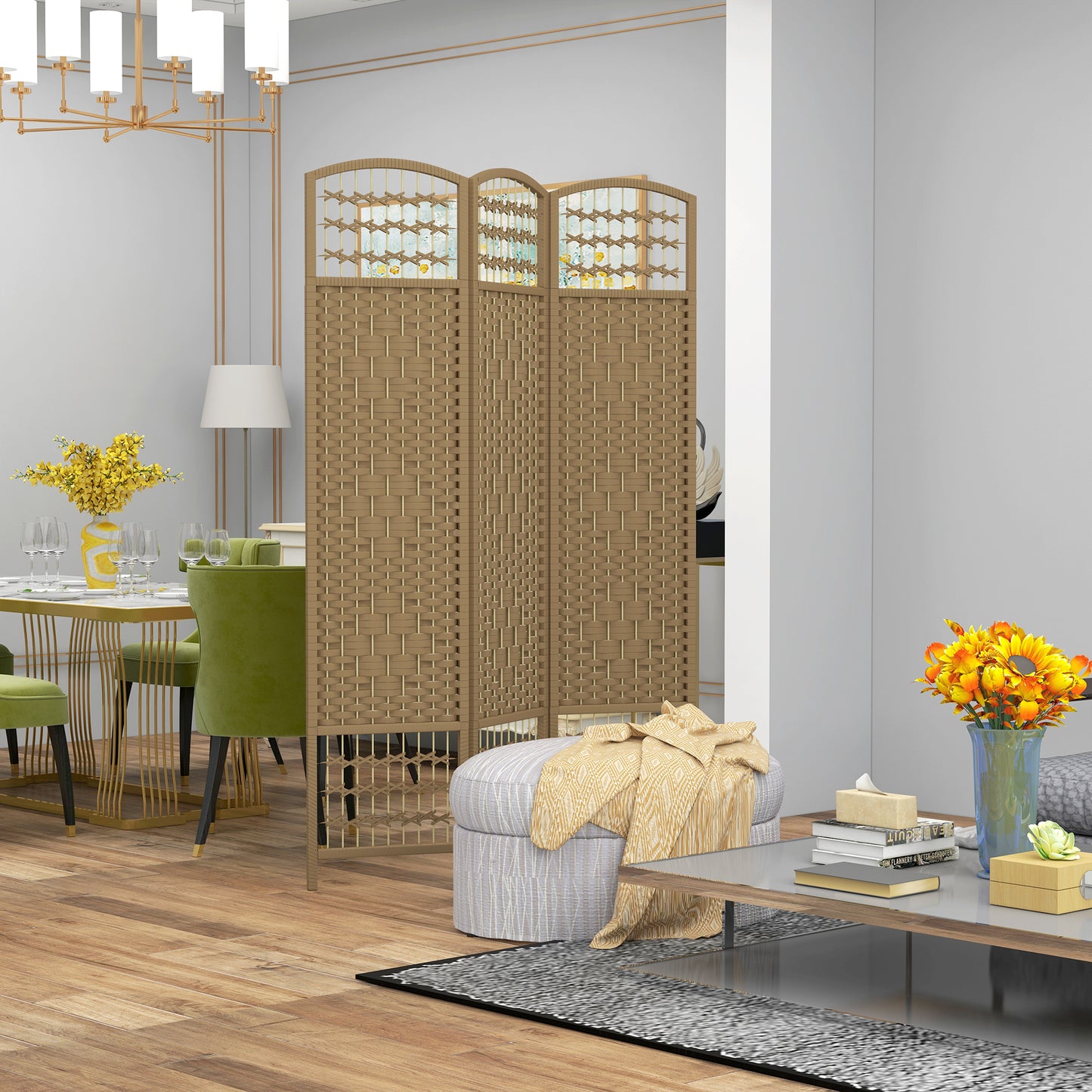 3 Panel Folding Room Divider, Freestanding Privacy Screen, Natural