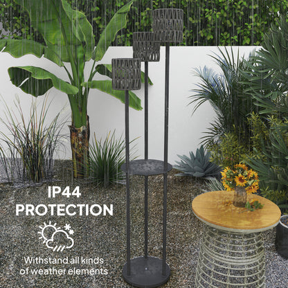 3-Light Solar Rattan Floor Lamp with Shelf, Auto On/Off, Grey