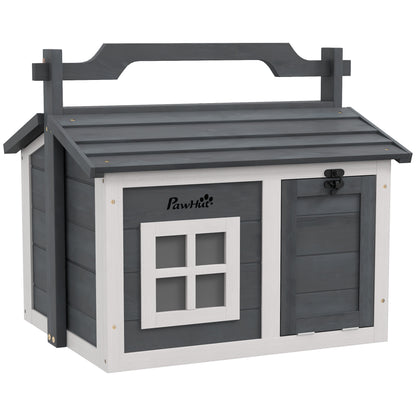 Indoor Rabbit Hutch, Portable Small Animal House Outdoor with Top Handle, Openable Roof - Grey
