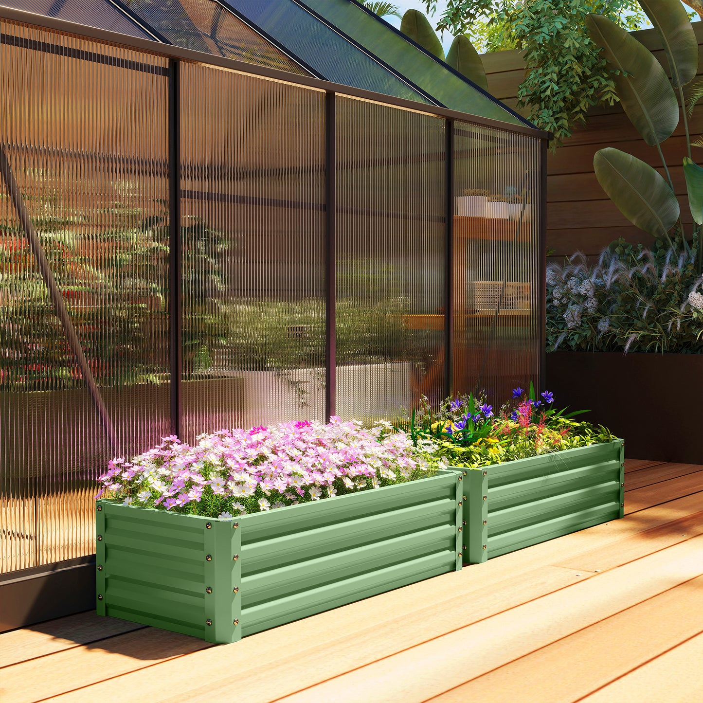 Set of 2 Raised Garden Bed Galvanised Planter Box, Light Green