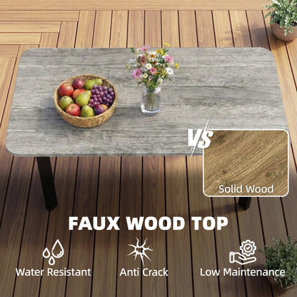 Outdoor Coffee Table, Garden Table with Slatted WPC Top, Grey