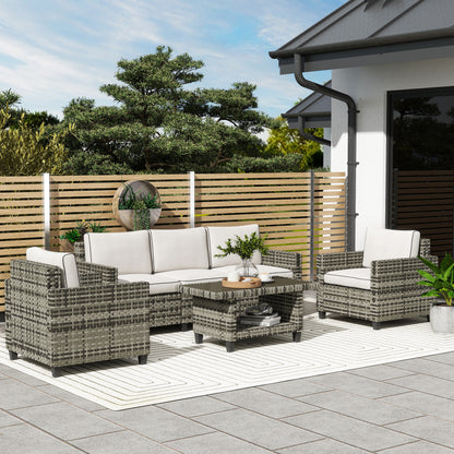 5 Seater Wicker Outdoor Furniture Set for Balcony, Light Grey