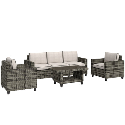 5 Seater Wicker Outdoor Furniture Set for Balcony, Light Grey