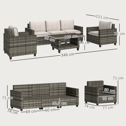 5 Seater Wicker Outdoor Furniture Set for Balcony, Light Grey