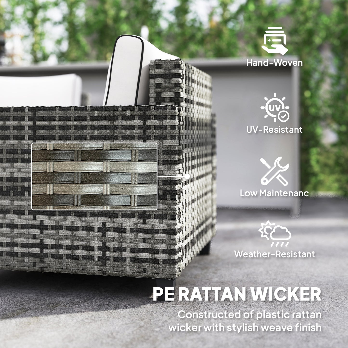 5 Seater Wicker Outdoor Furniture Set for Balcony, Light Grey