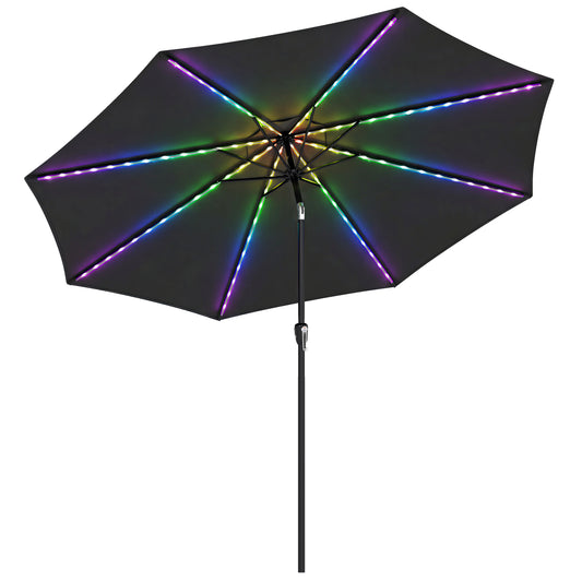 3 m Garden Parasol Umbrella with LED Lights, Patio Umbrella Black