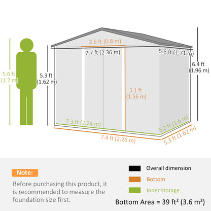8 x 6ft Garden Storage Shed with Double Door Chocolate Wood Effect
