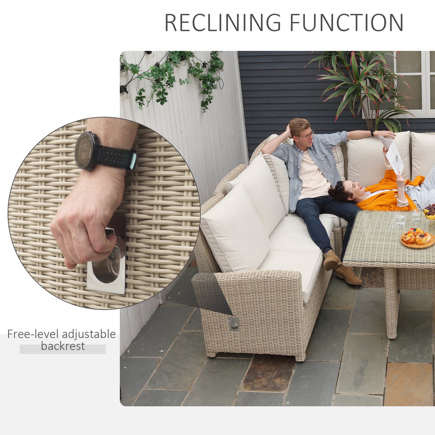 5 PCS Reclining PE Rattan Garden Dining Set Patio Outdoor Furniture