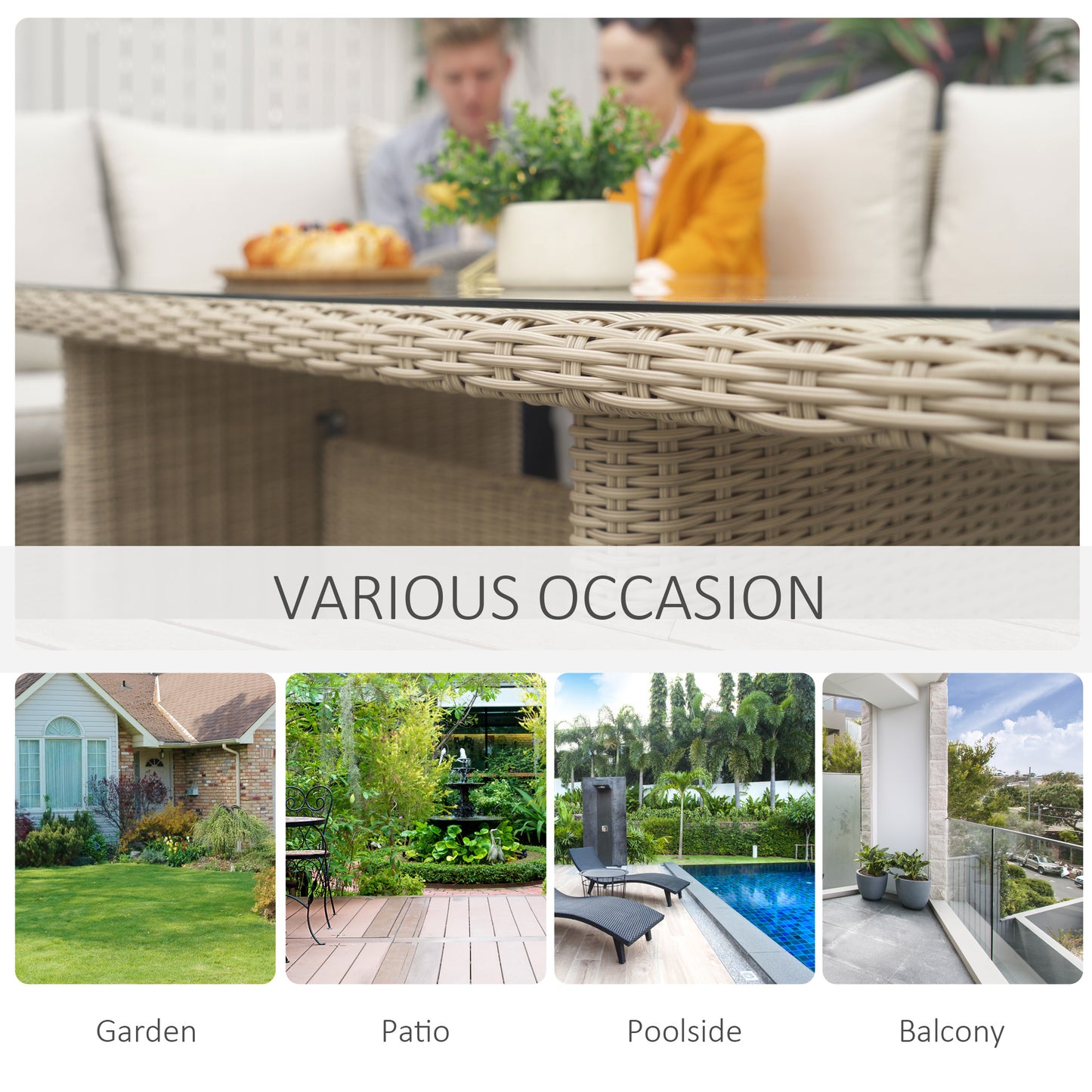 5 PCS Reclining PE Rattan Garden Dining Set Patio Outdoor Furniture