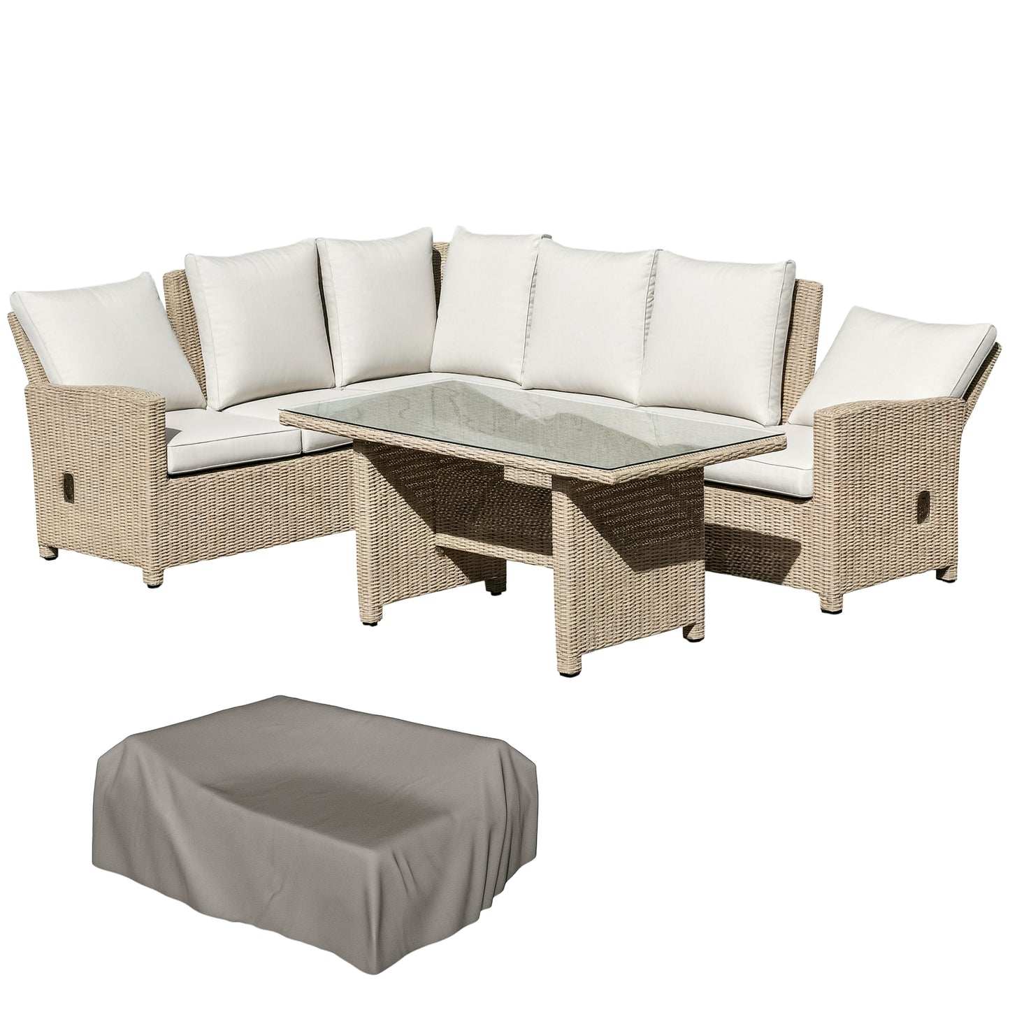 5 PCS Reclining PE Rattan Garden Dining Set Patio Outdoor Furniture
