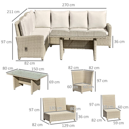 5 PCS Reclining PE Rattan Garden Dining Set Patio Outdoor Furniture
