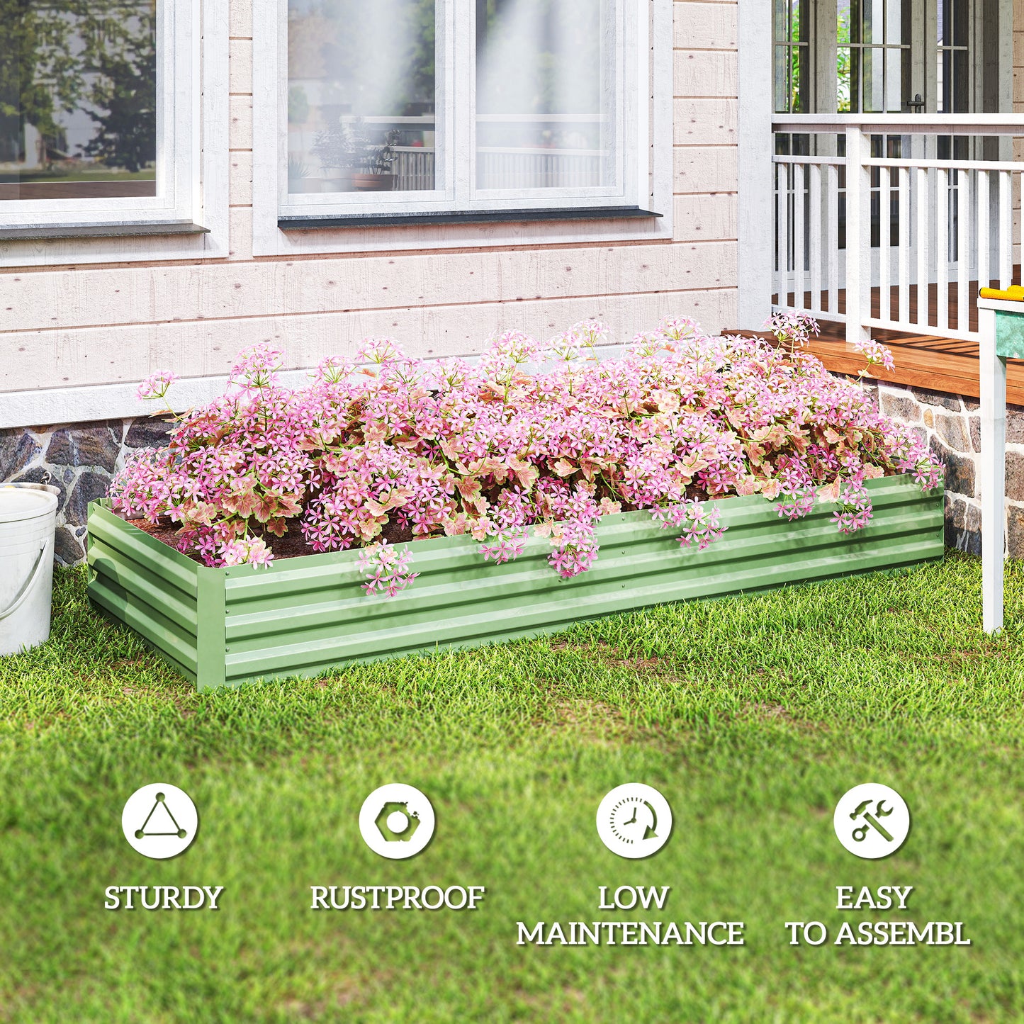 Galvanised Raised Garden Bed Metal Planter Box, Light Green