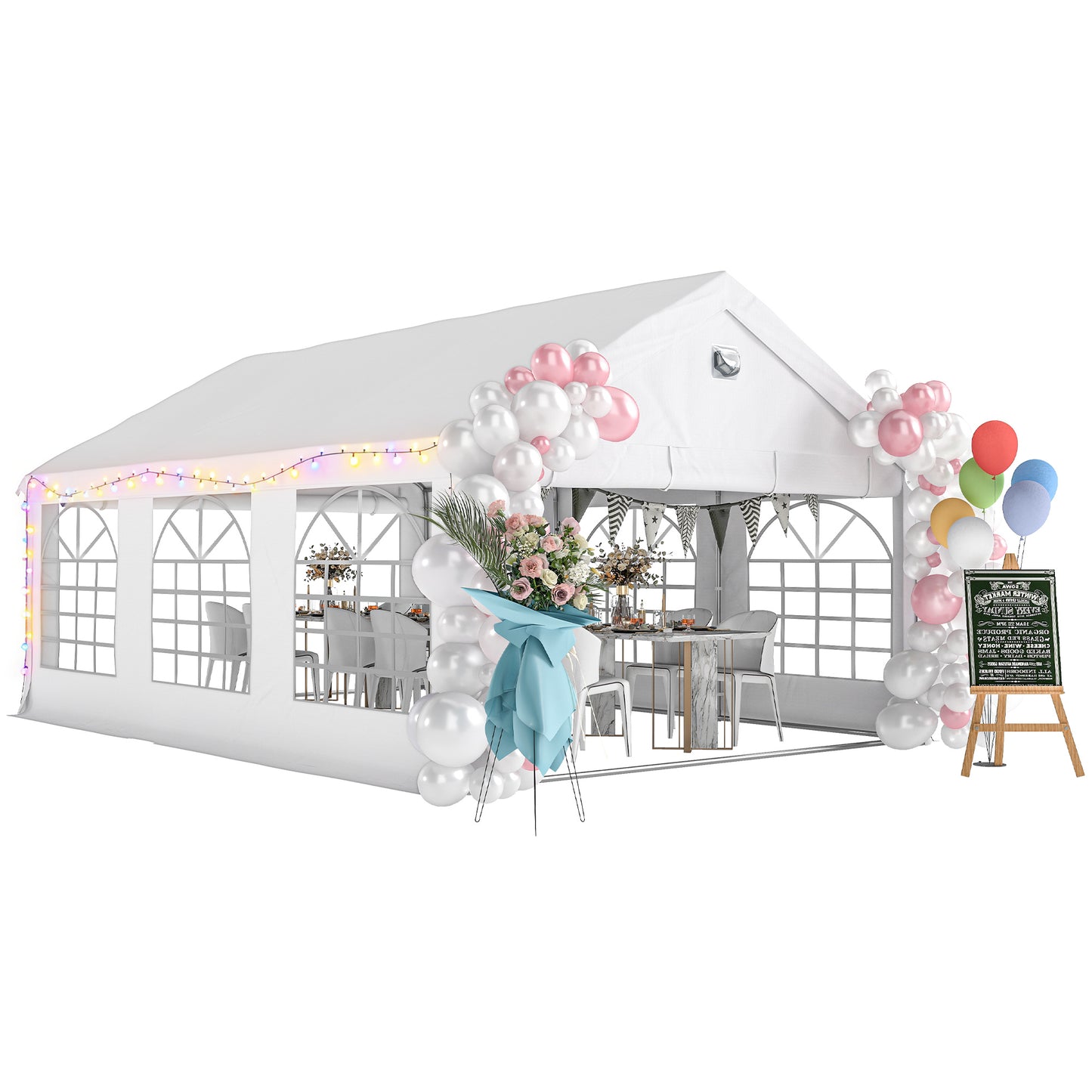 6 x 4 m Party Tent, Heavy Duty Gazebo Canopy with Windows, White