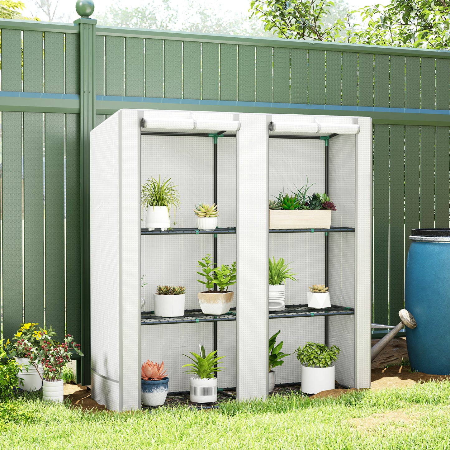 3 Tier Lean-to Mini Greenhouse with Grey Hemmed Edging, White