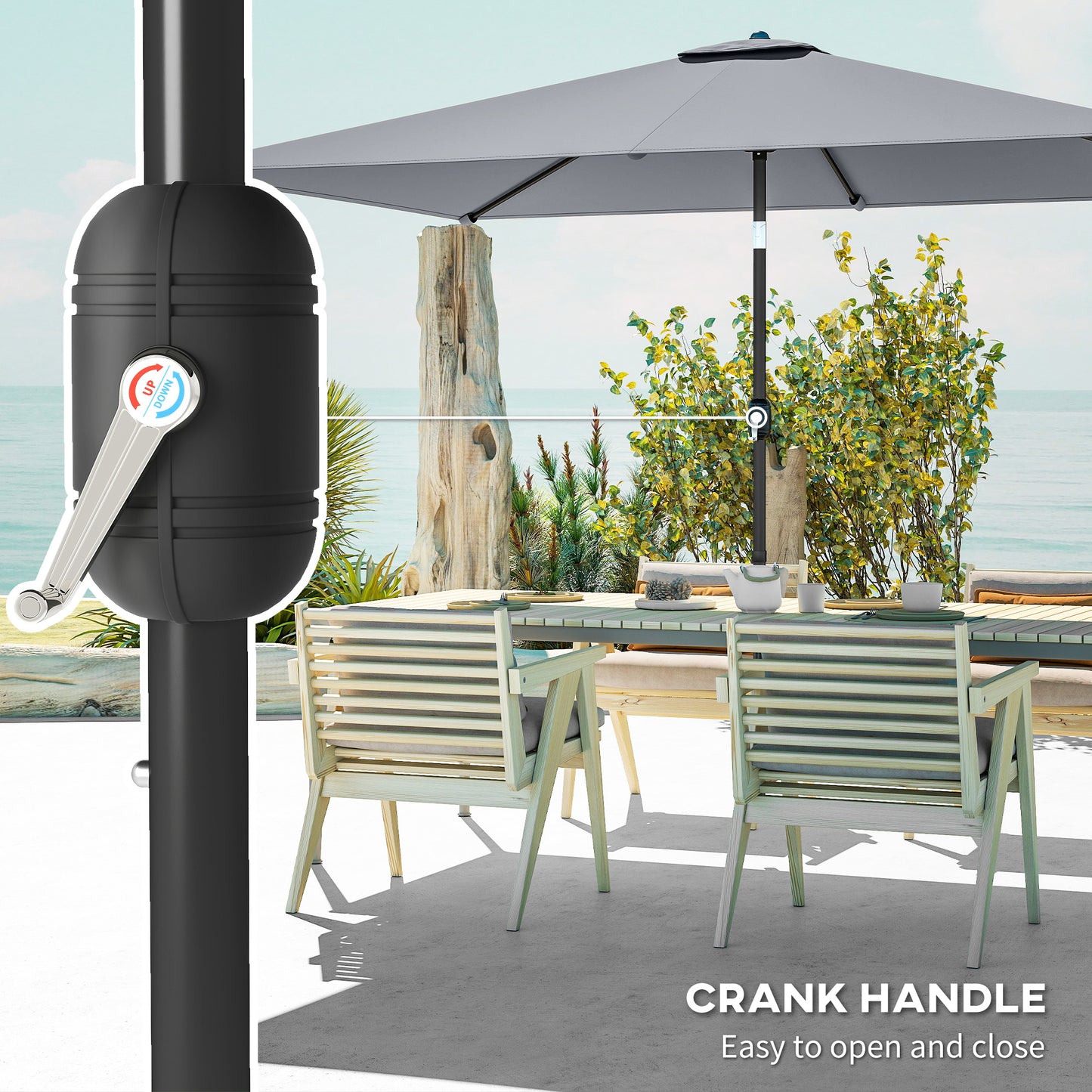 Garden Parasol, Outdoor Umbrella with Tilt Function, Light Grey