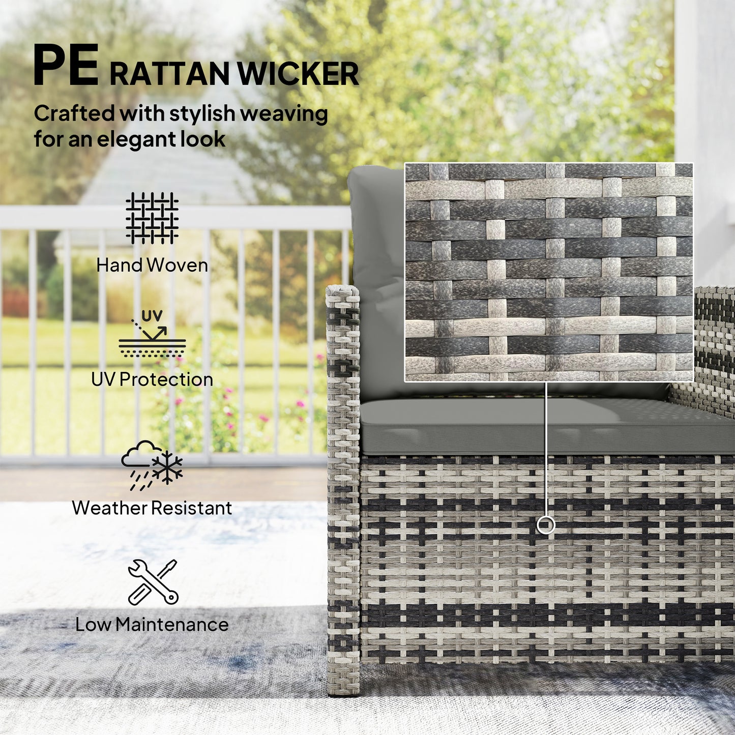 Rattan Garden Furniture Bistro Set with Cushion, Mixed Grey