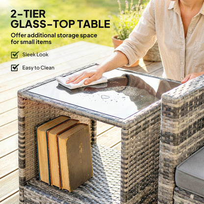 Rattan Garden Furniture Bistro Set with Cushion, Mixed Grey