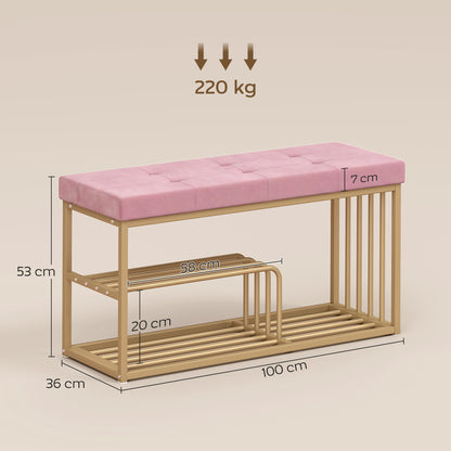 Shoe Storage Bench with Seat Cushion Tufted Shoe Rack Bench Pink