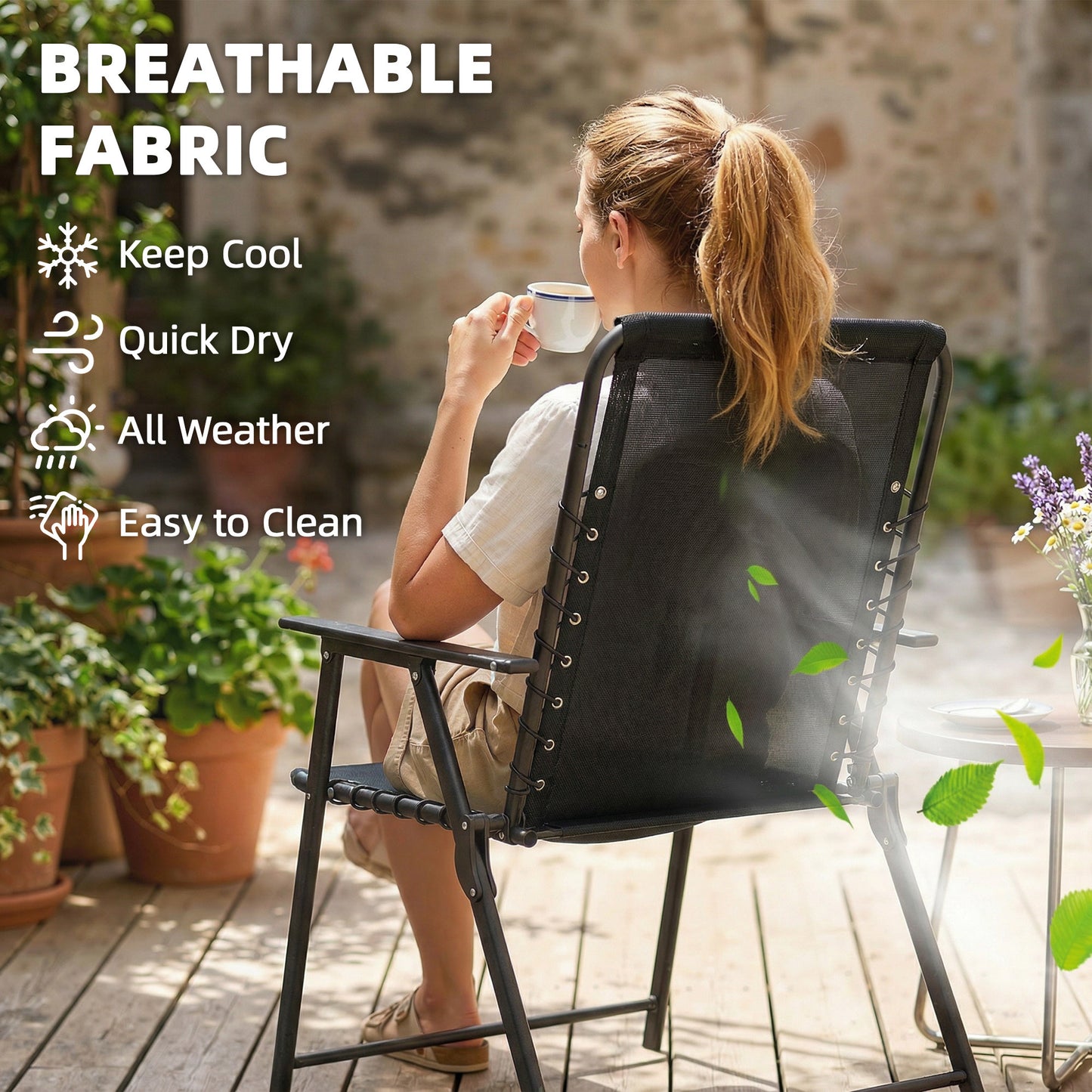 Folding Garden Chairs, Outdoor Chairs Set of 2, Black