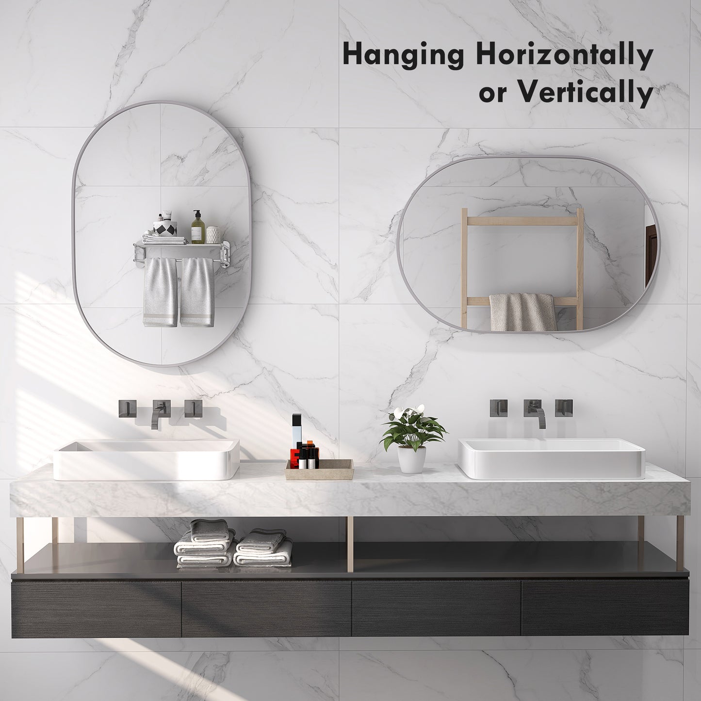 Oval Bathroom Mirror, Modern Wall Tempered Glass Mirror, 60 x 90cm