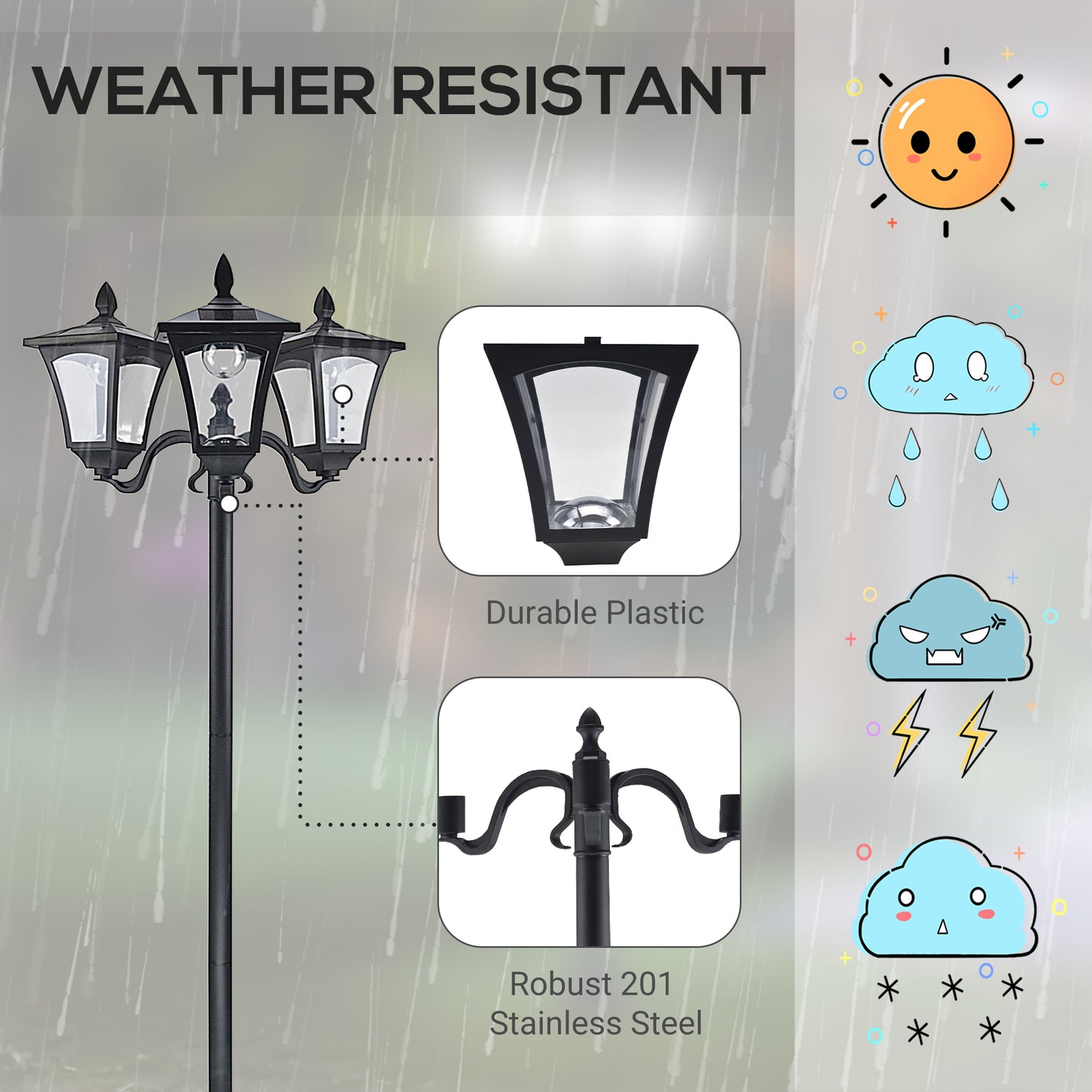 1.8m Traditional Victorian Style - Solar Post Lamp with Sensor