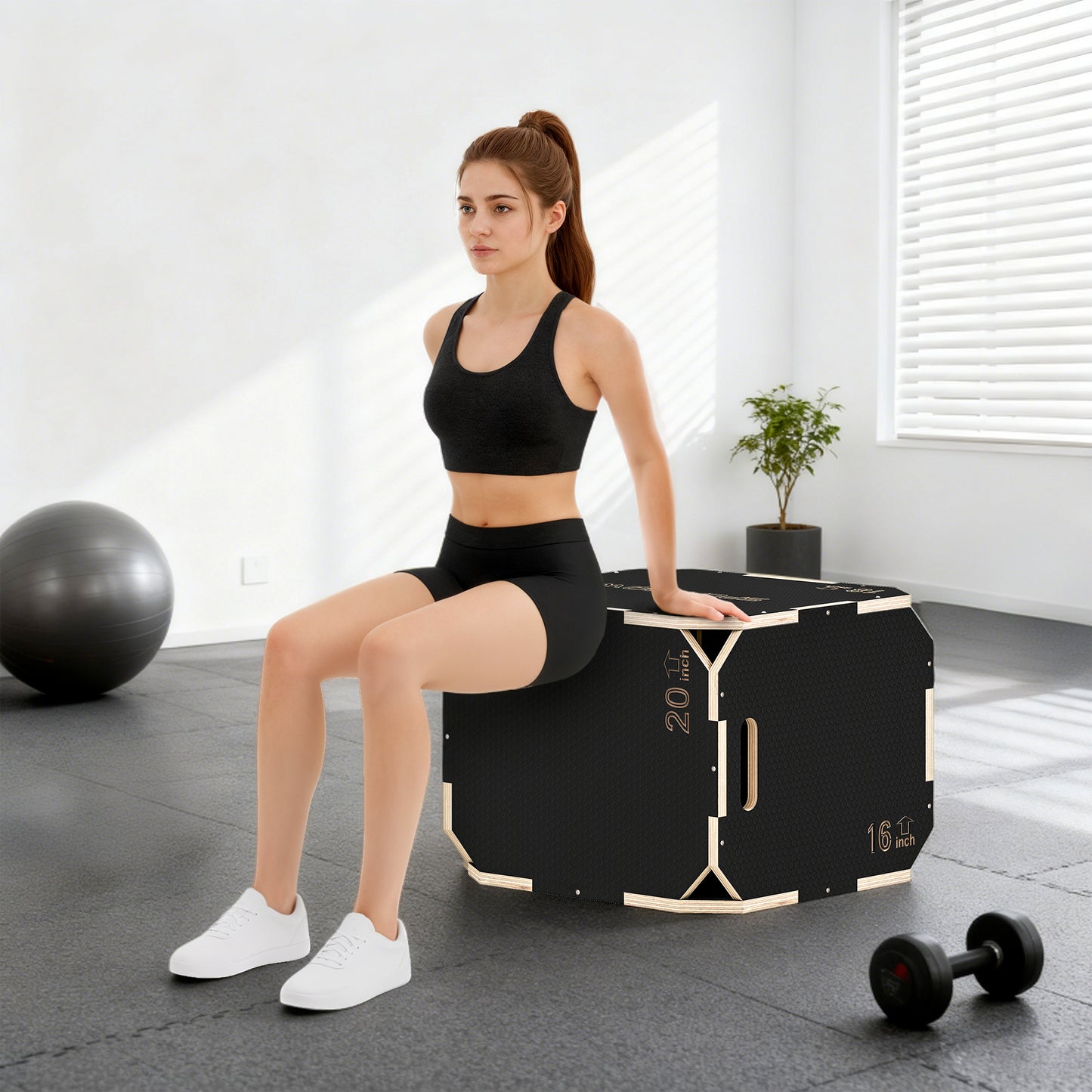 Non-Slip Plyo Box, Corner-free Wooden Jump Box, 41 x 51 x 48 cm