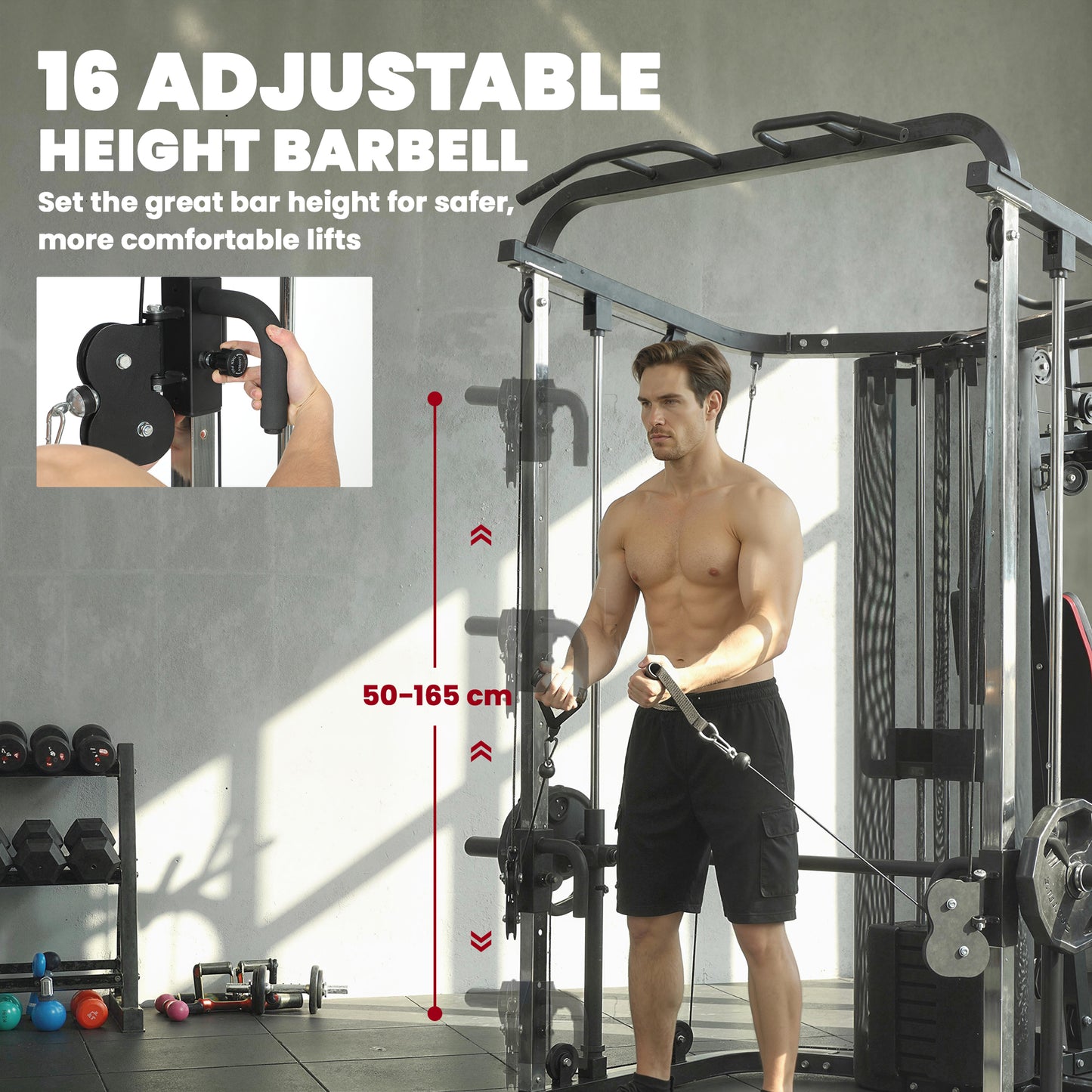 Home Gym Smith Machine with 65kg Weight Stack