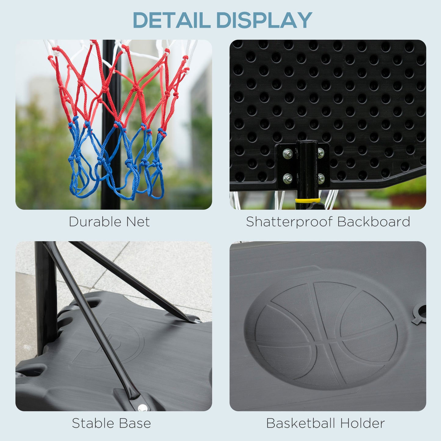 Adjustable Basketball Hoop Stand w/ Wheels and Weight Base, Black