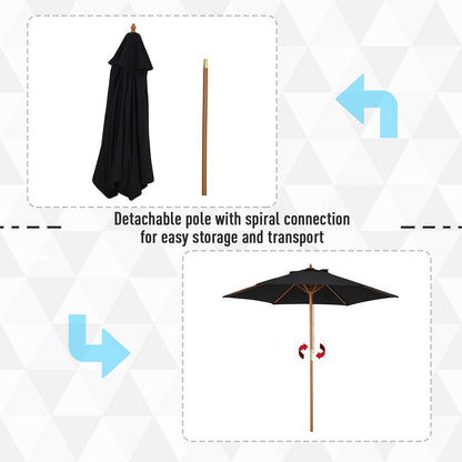 2.5m Wood Garden Parasol Sun Shade Patio Outdoor Wooden Umbrella Canopy