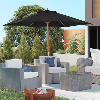 2.5m Wood Garden Parasol Sun Shade Patio Outdoor Wooden Umbrella Canopy