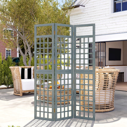 3-Panel Garden Privacy Screen, Foldable Wooden Divider, Grey