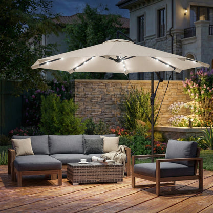 3 m Cantilever Parasol Solar LED Lights, Cream White