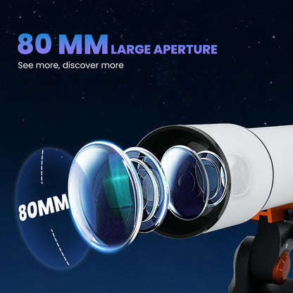 Refractor Astronomy Telescope with 80 mm Aperture, Carry Bag, White