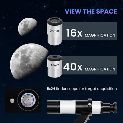 Refractor Astronomy Telescope with 80 mm Aperture, Carry Bag, White