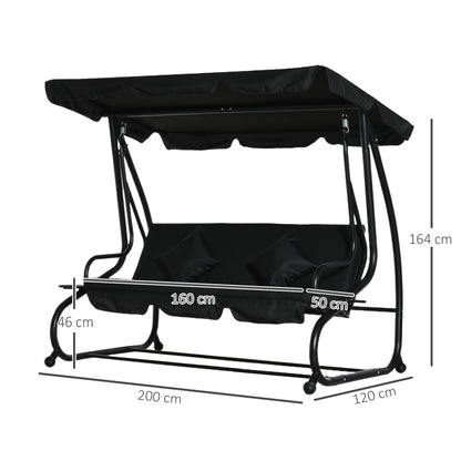 2-in-1 Garden Swing Chair for 3 Person w/ Adjustable Canopy Black