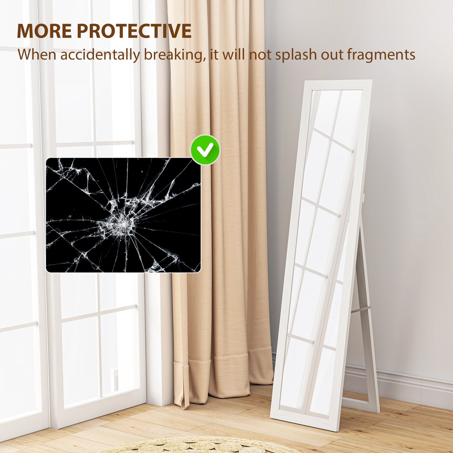 37 x 157 cm Full Length Mirror with Frame for Bedroom, White