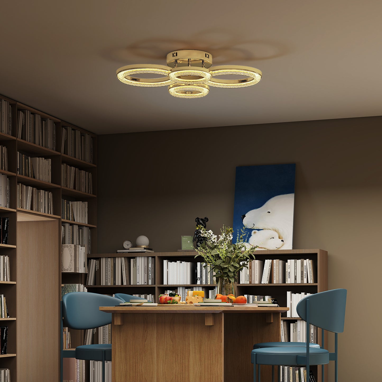 Modern 4-Ring Flush Mount Ceiling Light, LED Ceiling Light, Gold