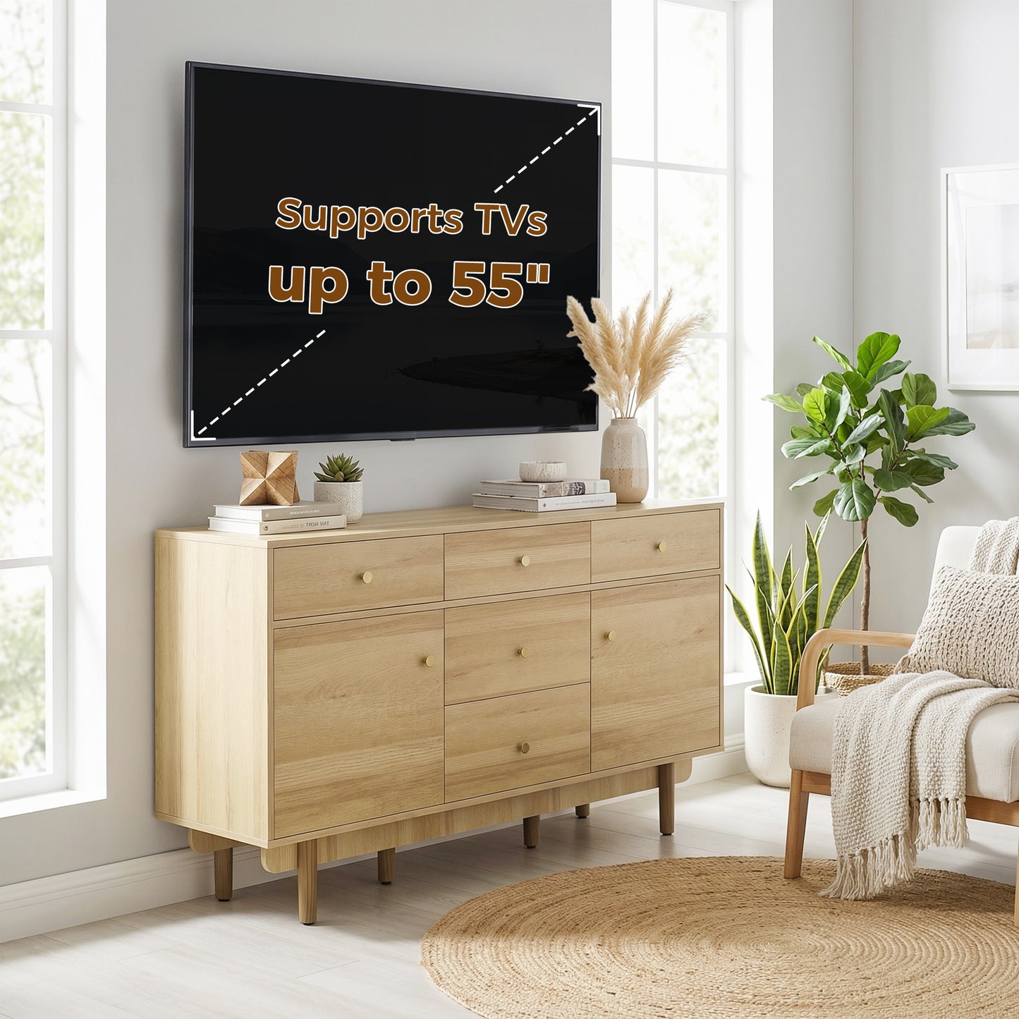 Sideboard Soft Close Doors Wood Legs Walnut