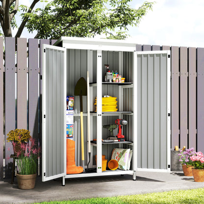 Outdoor Storage Cabinet with Removable Shelves, White and Black