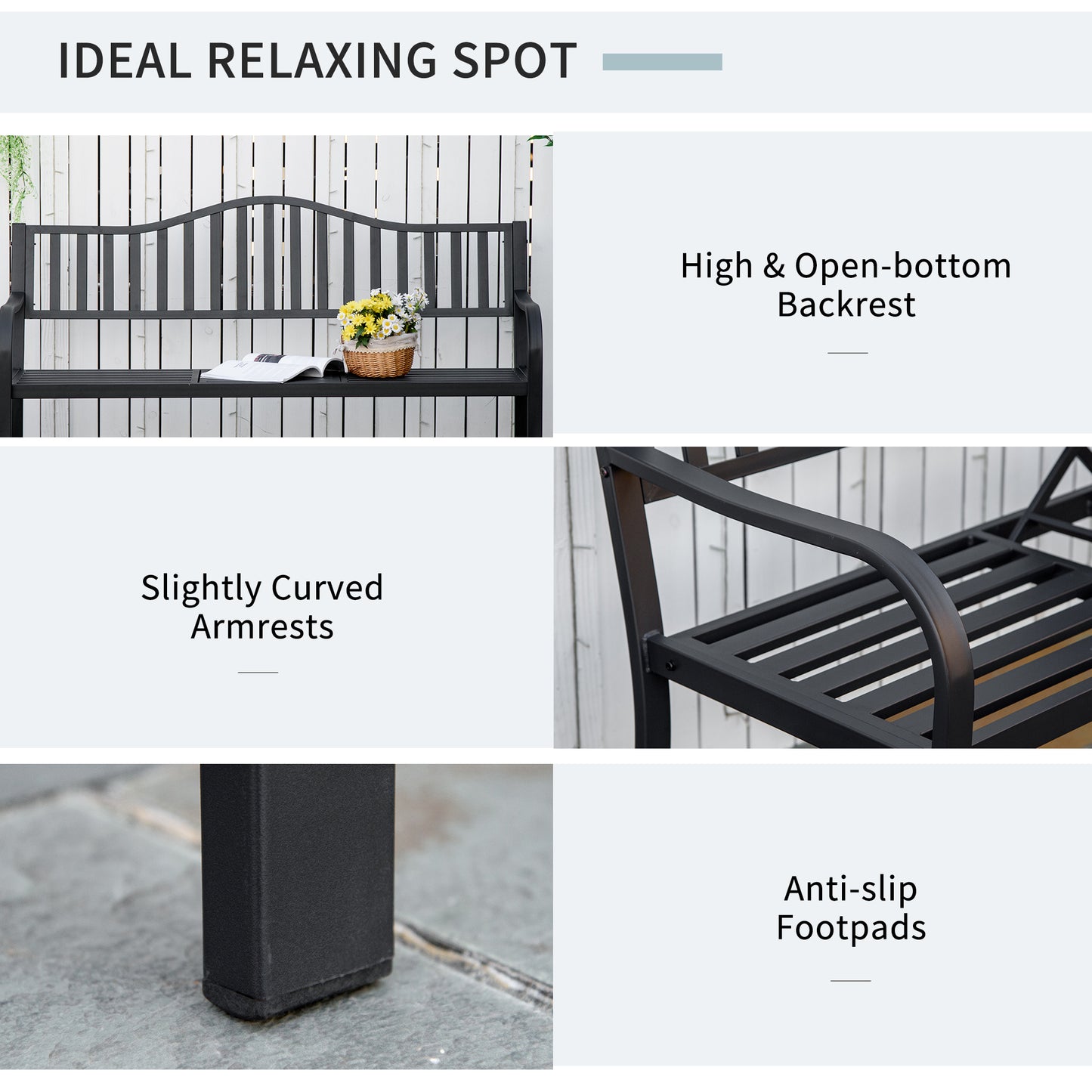 Outdoor Bench with Liftable Middle Table, Patio Loveseat, Black