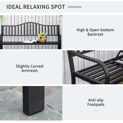 Outdoor Bench with Liftable Middle Table, Patio Loveseat, Black