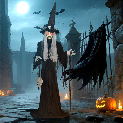 Voice Activated Halloween Animatronics Standing Witch, Black