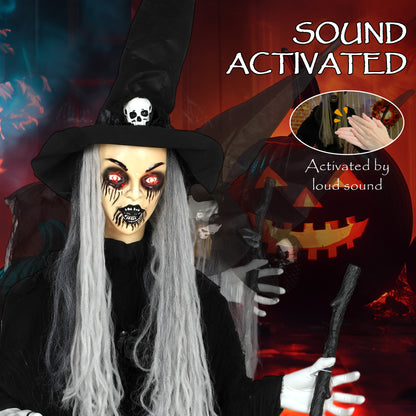 Voice Activated Halloween Animatronics Standing Witch, Black
