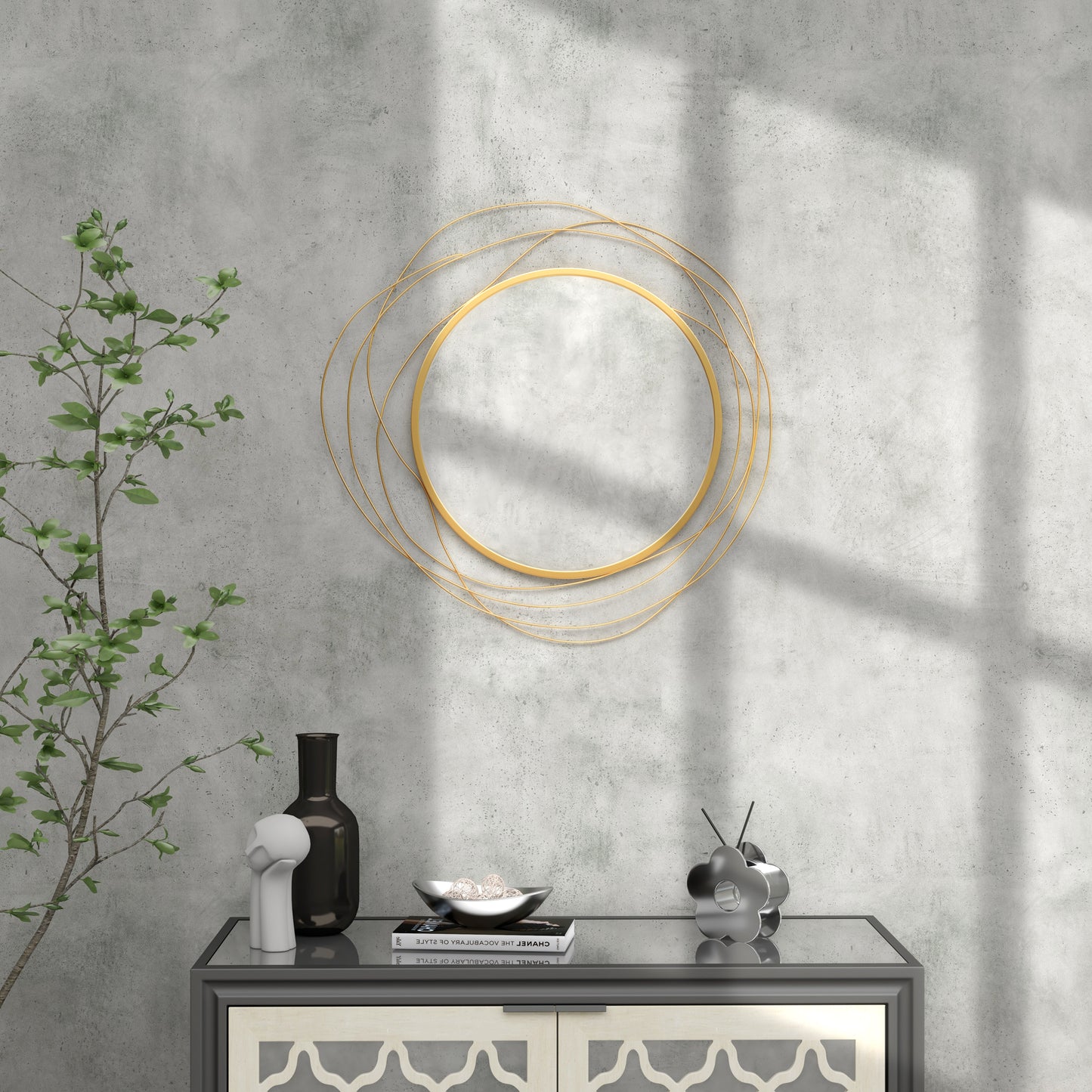 Metal Wall Art 65cm Round Mirror for Living Room Dining Room Gold Tone