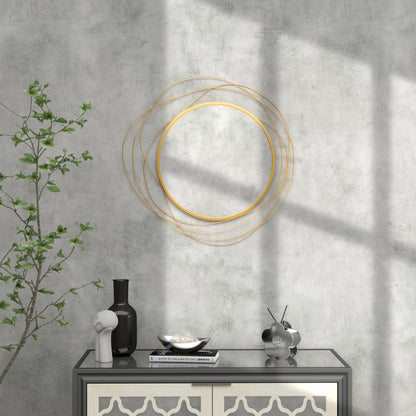 Metal Wall Art 65cm Round Mirror for Living Room Dining Room Gold Tone